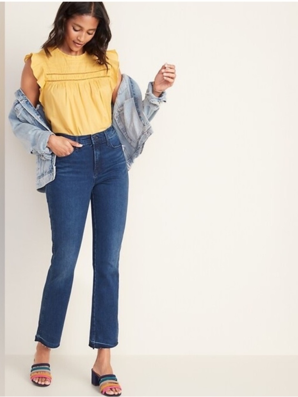 Old Navy flare ankle high rise raw hem lemonade crop jeans size 16